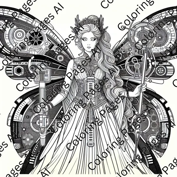 Fairy Futuristic Coloring Page - Coloring Pages AI