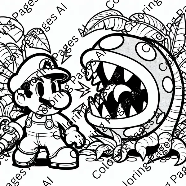 Piranha Plant Ambushes Mario Coloring Page - Coloring Pages AI