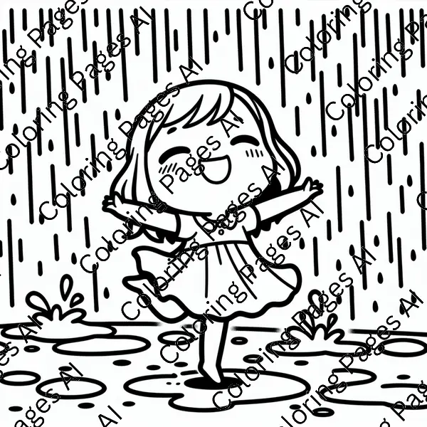 April Dancing In The Rain Coloring Page - Coloring Pages AI