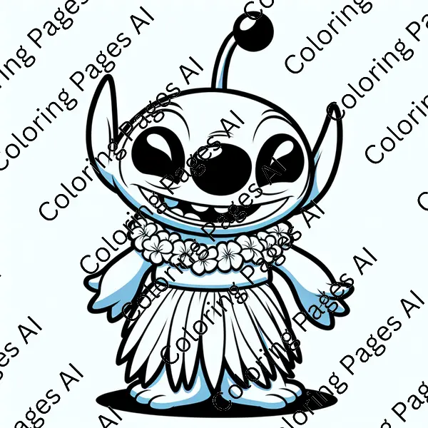 Stitch Dressed In Hawaiian Outfit Coloring Page - Coloring Pages AI