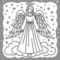 A black and white coloring page of  simple, angel.
