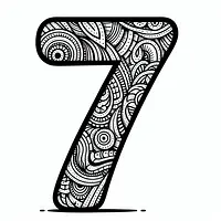 A black and white coloring page of  simple, Number 7.
