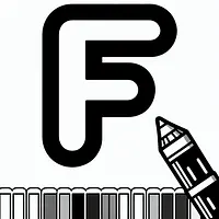 A black and white coloring page of  simple, Letter F.