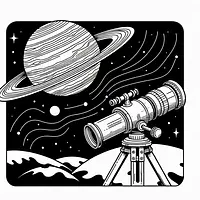 A black and white coloring page of  simple, Venus and james webb telescopy.