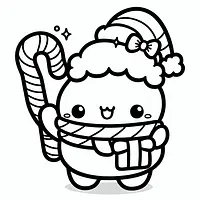 A black and white coloring page of  simple, Christmas-themed Squishmallow.