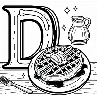 A black and white coloring page of  simple, Letter D and Waffles.