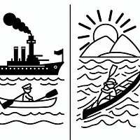 A black and white coloring page of  simple, Battleship and Paddling.