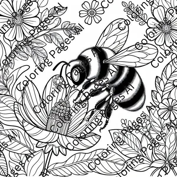 A Bumblebee Collecting Nectar From A Flower Coloring Page Coloring