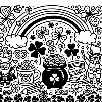 A black and white coloring page of  simple, St Patrick Day feast.