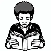 A black and white coloring page of  simple, Teen reading a book .