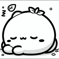 A black and white coloring page of  simple, A Squishmallow sleeping.