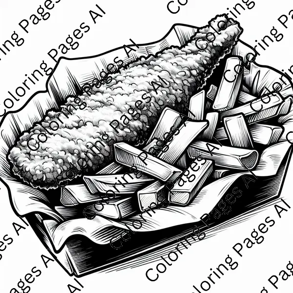 Fish And Chips Coloring Page - Coloring Pages AI