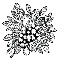 A black and white coloring page of  simple, A plant bearing fruits.
