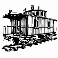A black and white coloring page of  simple, Caboose on the rear side of the train.