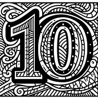 A black and white coloring page of  simple, Number 10.