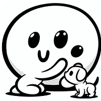 A black and white coloring page of  simple, Squishmallow playing with a puppy.