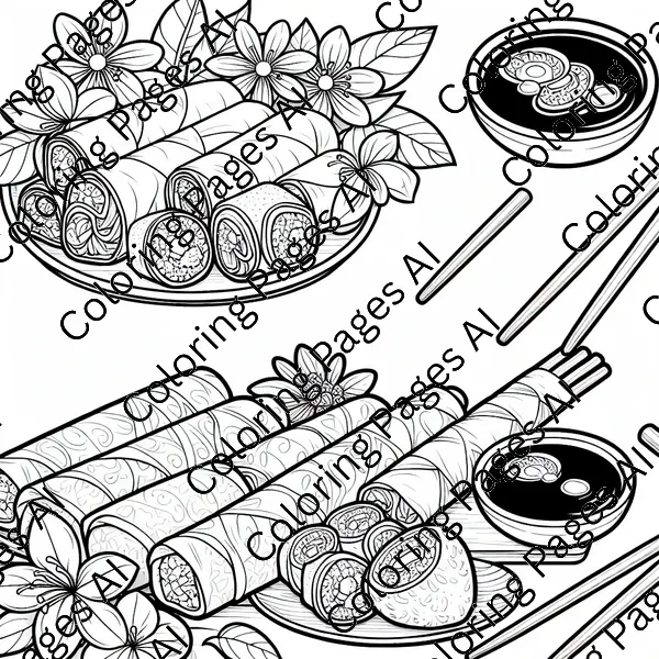Spring Rolls Coloring Page - Coloring Pages AI