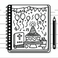 A black and white coloring page of  simple, Bible and happy birthday.