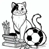 A black and white coloring page of  simple, book cat and FIFA 21.
