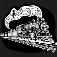A black and white coloring page of  simple, A ghost train moving at night.
