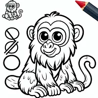 A black and white coloring page of  simple, anime and Uakari.