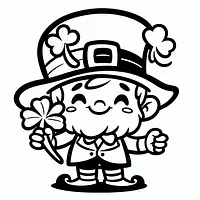 A black and white coloring page of  simple, Leprechaun on St Patrick Day.