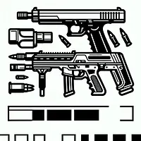 A black and white coloring page of  simple, gun.