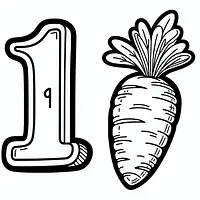 A black and white coloring page of  simple, Number 1 and Carrot.