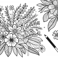 A black and white coloring page of  simple, April spring flowers .