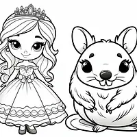 A black and white coloring page of  simple, Princess Doll and Numbat.