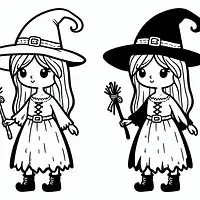 A black and white coloring page of  simple, witch.