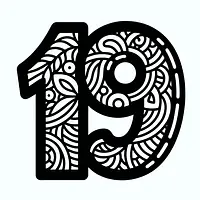 A black and white coloring page of  simple, Number 19.