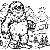 A black and white coloring page of  simple, yeti.