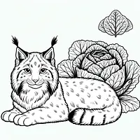 A black and white coloring page of  simple, Cabbage and Lynx.