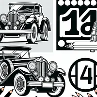 A black and white coloring page of  simple, Coupe and Number 14.