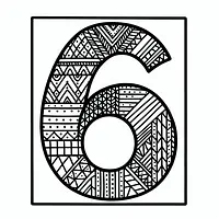 A black and white coloring page of  simple, Number 6.