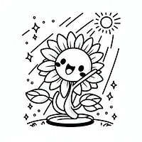 A black and white coloring page of  simple, A sunflower plant dancing in the sun.