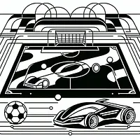 A black and white coloring page of  simple, Rocket League.