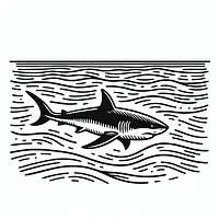 A black and white coloring page of  simple, Shark swimming in the ocean.