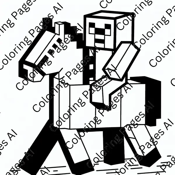 Minecraft Player Riding A Horse Coloring Page - Coloring Pages AI