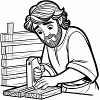 A black and white coloring page of  simple, Paul and Sawing.