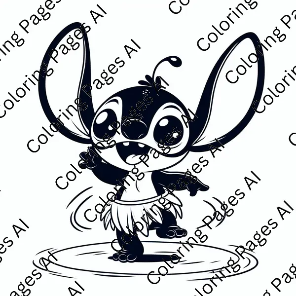 Stitch Dancing Hula Coloring Page - Coloring Pages AI