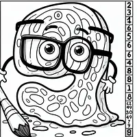 A black and white coloring page of  simple, Number with funny glasses.