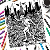 A black and white coloring page of  simple, Ice Skating and Street art and graffiti.