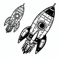 A black and white coloring page of  simple, Space rocket with the number on it.