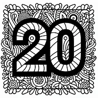 A black and white coloring page of  simple, Number 20.