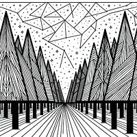 A black and white coloring page of  simple, Triangle-shaped forest.