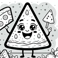 A black and white coloring page of  simple, Cute Triangle character smiling.