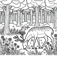 A black and white coloring page of  simple, Deer grazing in the forest.
