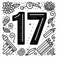 A black and white coloring page of  simple, Number 17.